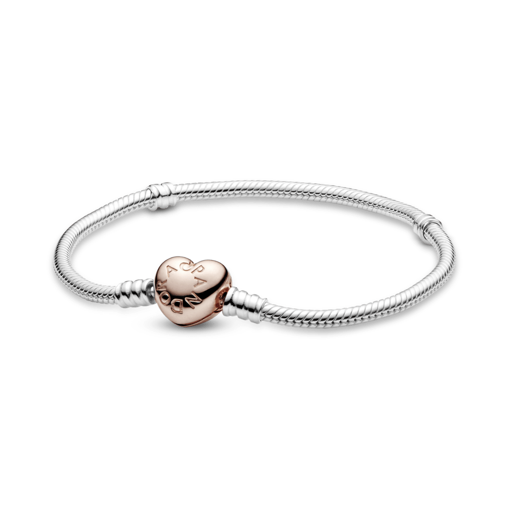Brazalete Momentos Cadena de Serpiente con broche de Corazón en Oro Rosa