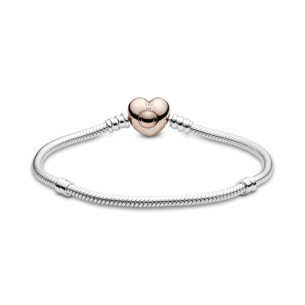 Brazalete Momentos Cadena de Serpiente con broche de Corazón en Oro Rosa