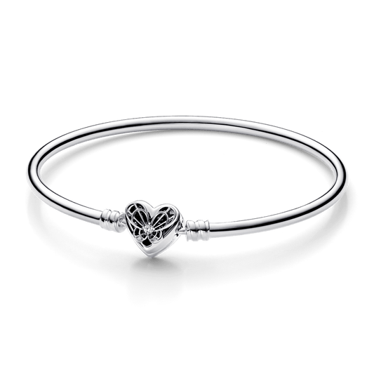 Brazalete Momentos rígido con broche en forma de Corazón y Mariposa