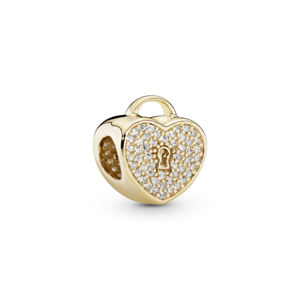 Charm candado en forma de corazón con pavé dorado