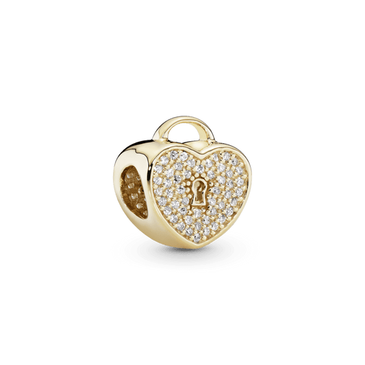 Charm candado en forma de corazón con pavé dorado