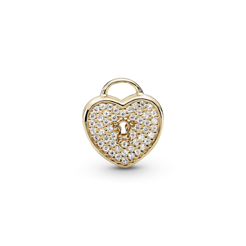 Charm candado en forma de corazón con pavé dorado