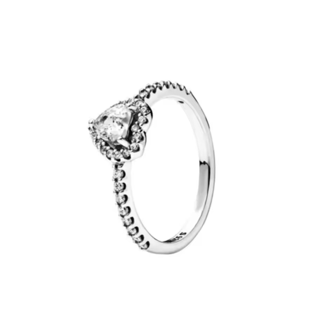 Anillo Corazón Brillante Elevado Plata y Zirconias